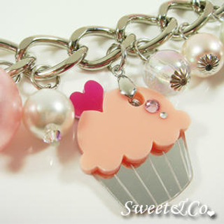 Sweet & Co. Pink Cupcake Swarovski Crystal Charm Silver Bracelet