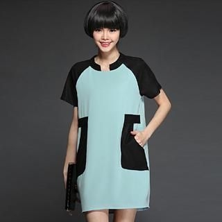 Mythmax Short-Sleeve Contrast-Color Dress