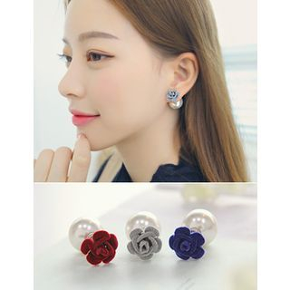 soo n soo Rosette Faux-Pearl Stud Earrings