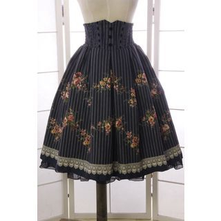 Reine High-waist Pinstriped Floral Print Skirt