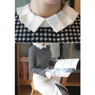 MyFiona Pleat-Collar Houndstooth Wool Blend Top