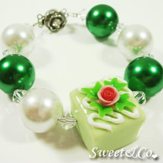 Sweet & Co. Sweet Color Rose Green Chocolate Pearl Crystal Bracelet