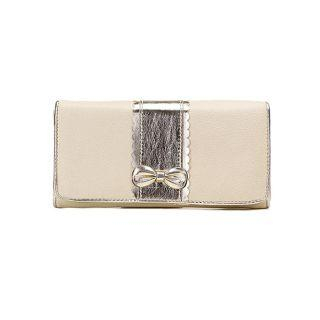 Bow-Accent Two-Tone Long Wallet Beige - One Size