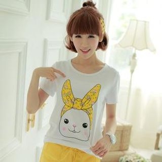 Chuvivi Short-Sleeve Rabbit Print T-Shirt