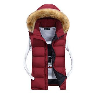 JOYRAY Faux Fur Trim Hooded Down Vest