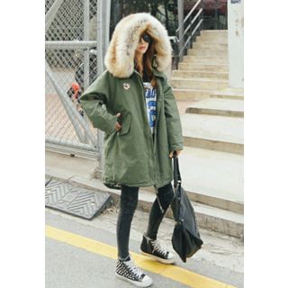 REDOPIN Faux-Fur Embroidered Coat