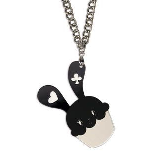 Sweet & Co. Sweet Black Bunny Cupcake of Heart Silver Necklace