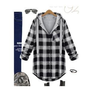 VIZZI Plaid Hooded Blouse