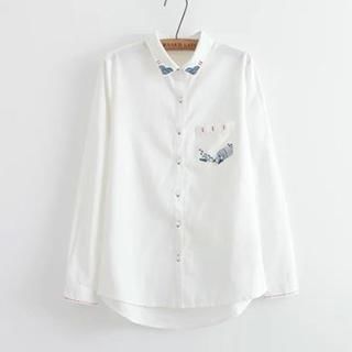ninna nanna Long-Sleeve Wave-Embroidered Shirt