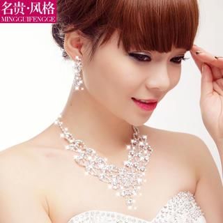 Luxury Style Bridal Set: Tiara + Rhinestone Necklace + Clip-On Earrings