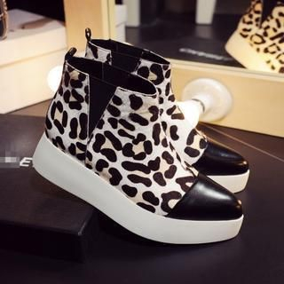 JY Shoes Genuine Leather Contrast Platform Ankle Boots