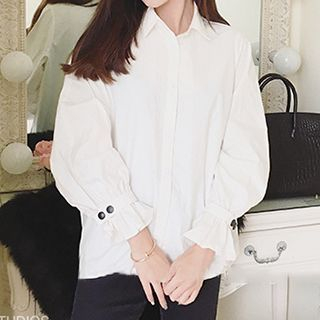 Eva Fashion Frill Trim Long-Sleeve Blouse