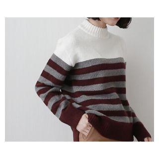 demavie Color-Block Striped Wool Blend Knit Top