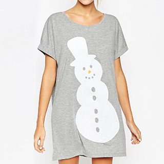 Richcoco Snowman Printed Short-Sleeve Dress