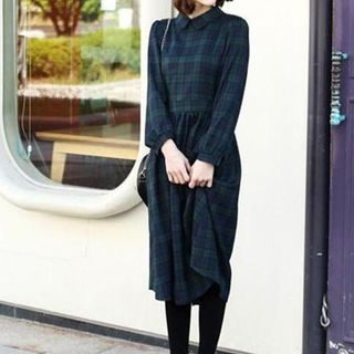 Fashion Street Long-Sleeve Check Midi Dress
