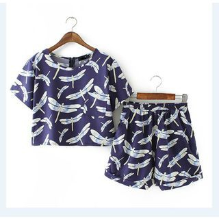 Ainvyi Set : Short Sleeves Print Top + Shorts