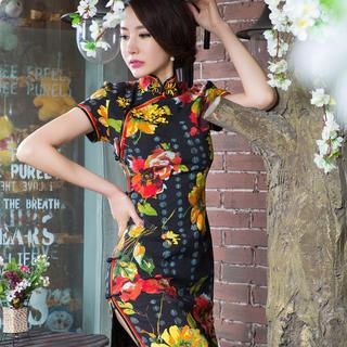 Miss Four Qipao Cap-Sleeve Floral Print Qipao