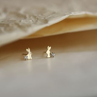 Rabbit Rhinestone Sterling Silver Ear Stud