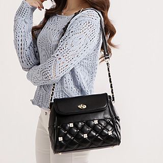 Axixi Faux-Leather Applique-Flower Shoulder Bag