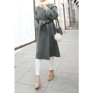 STYLEBYYAM Hooded Wool Blend Coat with Sash