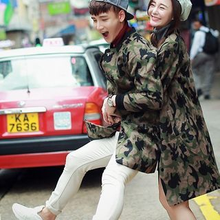 Evolu Matching Couple Camouflage Snap Button Coat