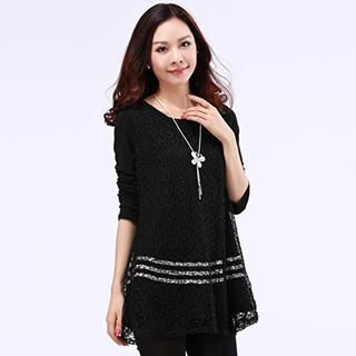 Lovebirds Long-Sleeve Lace Panel Top