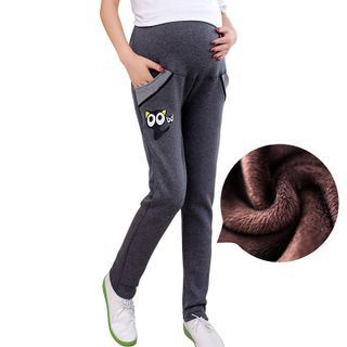 Viana Smile Maternity Fleece-Lined Cat Print Sweatpants