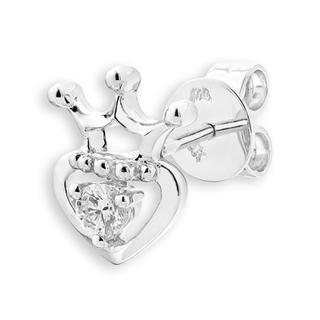 MBLife.com 18K White Gold Diamond Solitaire Heart With Crown Single Stud Earring (0.08ct), Women Jewelry Gift