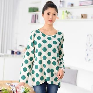 59 Seconds Long-Sleeve Polka Dot Top Cream - One Size