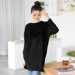 59 Seconds Frilled Long-Sleee T-Shirt Dress Black- One Size