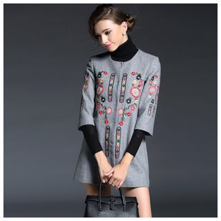 Elabo 3/4-Sleeve Patterned Woolen Jacket