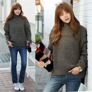 One's Ozzang Turtle-Neck Wool Blend Rib-Knit Sweater