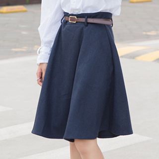 Eva Fashion High-Waist Midi Skirt with Belt