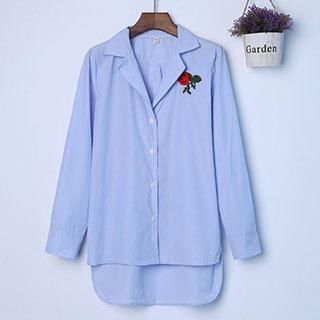 Amella Long-Sleeve Embroidered-Rose Shirt