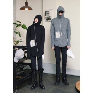 COII Printed Hooded Diagonal-Zip Jacket