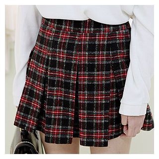 Sechuna Band-Waist Plaid Mini Skirt