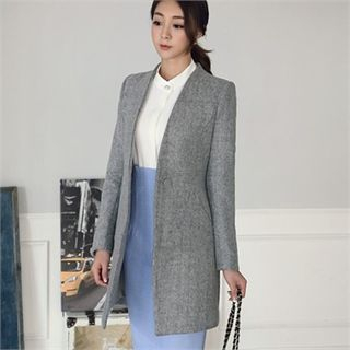 ode' Collarless Single-Button Wool Blend Coat