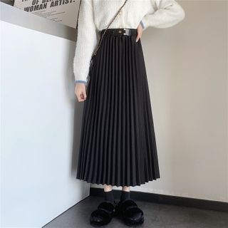 High-waist Pleated Midi A-line Skirt