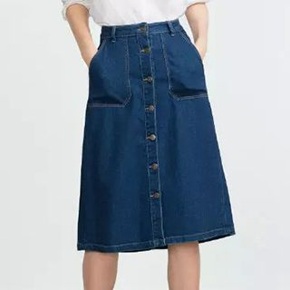 Chicsense Denim A-Line Midi Skirt