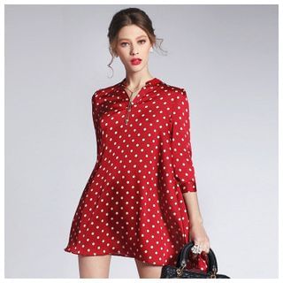Y:Q 3/4-Sleeve Dotted Dress