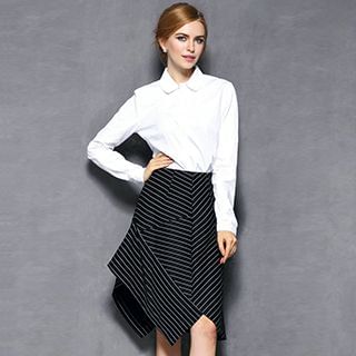 Queen Mulock Hanky-Hem Striped Midi Skirt