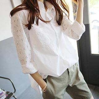 Dowisi Long-Sleeve Perforated Embroidered Shirt