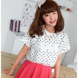 59 Seconds Short-Sleeve Mesh Panel Dotted Top