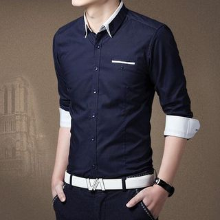 Danjieshi Contrast Trim Long-Sleeve Shirt