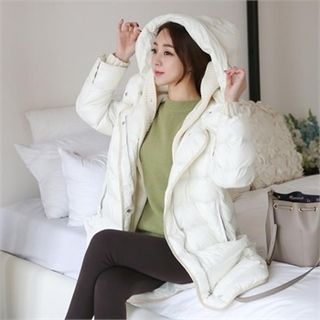 ode' Inset Knit Hoodie Puffer Coat