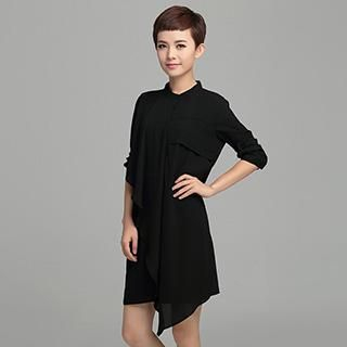 OnceFeel Ruffle Mandarin Collar Chiffon Dress