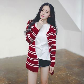 AC Open-Front Striped Long Knit Cardigan