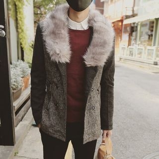 maxhomme Detachable Faux Fur Collar Coat