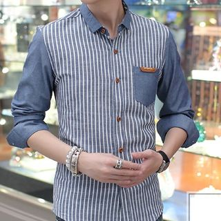 RUYA Long-Sleeve Stripe-Panel Shirt