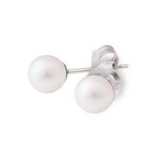 MBLife.com Left Right Accessory - 9K White Gold and Fresh Water White Pearl Stud Earrings (6.5mm) Women Jewellery
